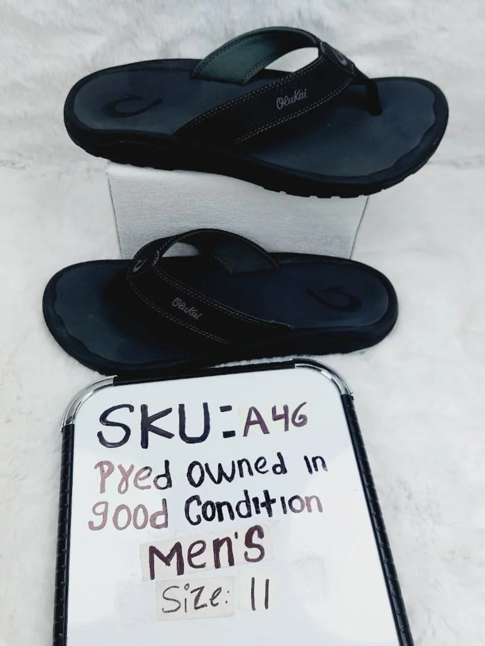 Olukai Men's Shadow Black Ohana Slip-On Classic Thong Sandal Size 11